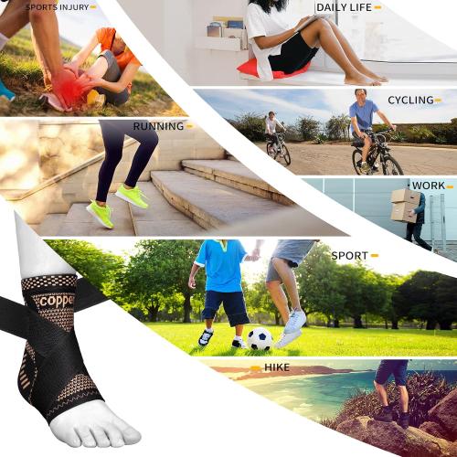SMALL JIUFENTIAN Copper Ankle Brace Adjustable Compression Sleeve (Pair)-Ankle Support Heel Brace for Achilles Tendonitis, Plantar Fasciitis-Eases Swelling and Sprained Ankle(Medium)