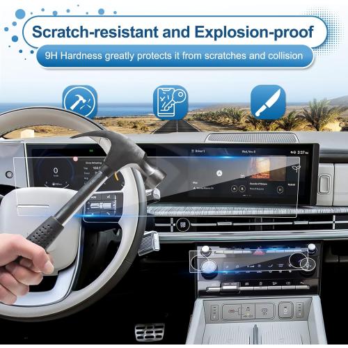 2024 2025 2026 Santa Fe Screen Protector for Hyundai Santa Fe (SEL/XRT/Limited/Calligraphy) (Dual 12.3Inch&AC Displays), 9H Tempered Glass 2026 2025 Santa Fe Hybrid Accessories HD Transparent