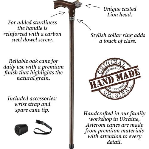 Asterom Walking Cane - Handmade Lion Canes for Men & Women - Wooden, Stylish, Cool Walking Sticks for Men, Seniors