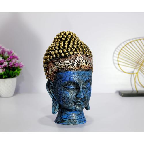eSplanade Buddha Head Statue for Home Decor | Resin Buddha Face Showpiece for Living Room, Meditation, Office Table Desk, Shelf | Tibetan Buddhist Idol | Zen or Yoga Figurine Gifts | Blue, 12 Inch