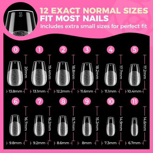 UNA GELLA Short Coffin Nails Tips 504pcs No c Curve Full Cover False Nail