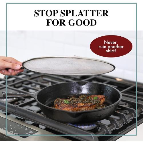BergKoch Splatter Screen for Frying Pan - 15 Inch Stainless Steel Grease Splatter Guard - Cover Oil Splash when Sizzling Bacon, Cooking Fried Chicken or Popcorn