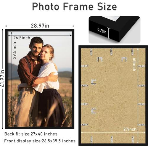 Picrit 27x40 Poster Frame, Black Engineered Wood Picture Frame for Horizontal or Vertical Wall Mounting and Displaying Artwork Photos, 1 Pack