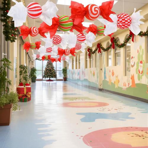Baquler 12 Pcs 8 Inch Christmas Hanging Paper Lanterns Candy Party Decorations Paper Christmas Decor Candy Canes Peppermint DIY Decorations for Indoor Holiday Xmas Classroom Office Decor