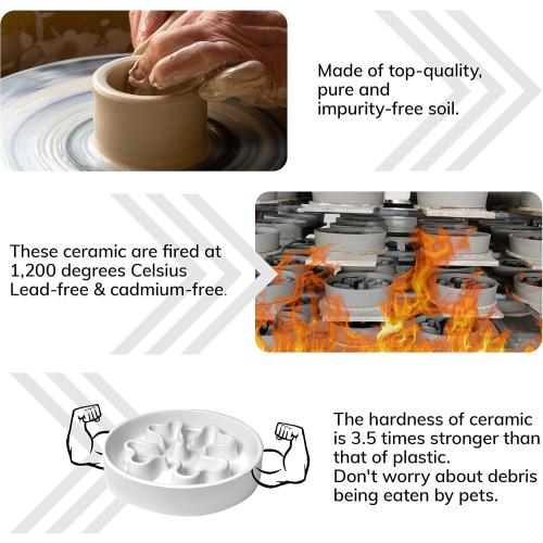 Slow Feeder,Ceramic-Slow Feeder Dog Bowls Medium Breed,Puzzle Food Bowl Maze,2.5 Cups Slow Feed Dog Bowl for Medium Dogs,White