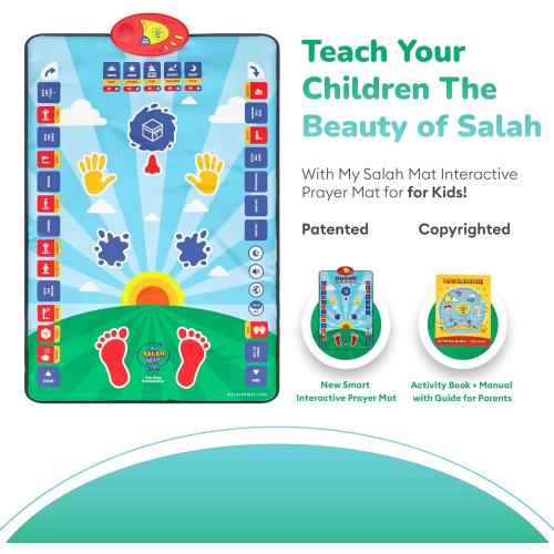 My Salah Mat for Kids - Interactive Muslim Prayer Rug for Kids Learning The Salah - Fun & Easy Prayer Mat with 36 Touch Keys, 15 Languages, Speaker, & Booklets - Islamic Toys for Ages 3 to 8