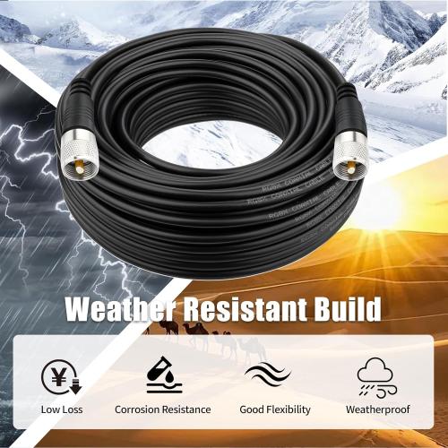 RG8x Coaxial Cable, CB Coax Cable, 50ft UHF PL259 Male to Male Low Loss CB Antenna Cables, 50 Ohm for HAM Radio, Antenna Analyzer