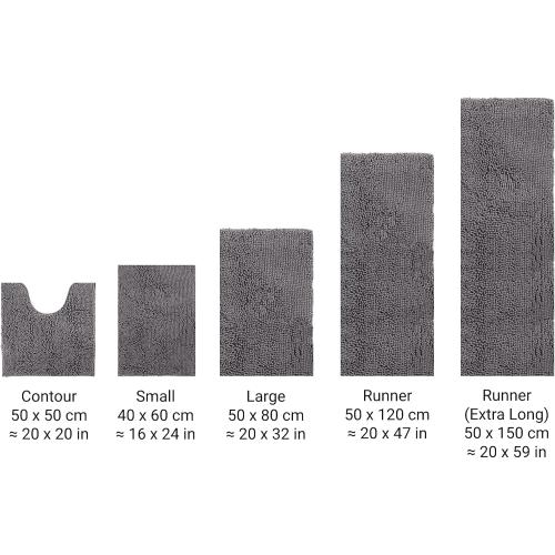 Shaggy Bathroom Mat, Extra Long Runner 20 x 59, Soft Plush Luxury, High Pile, Absorbent, Non-Slip (Extra Long Runner 50 x 150 cm, Grey)