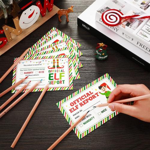 Marspark 100 Pcs Christmas Official Elf Reports 4 x 6 Inch Elf Notes Cards Elves Notice Naughty or Nice Behavior and Accompany Your Elf for Holiday Students Kid Preschool 2 Styles