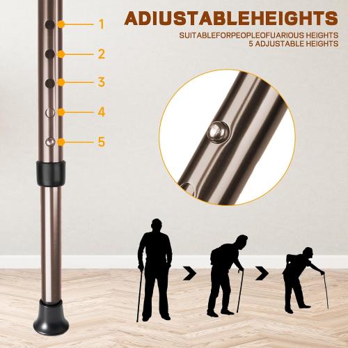 Color Brown UNLICON-Brown Folding Cane Stool with Seat – Lightweight Adjustable Walking Cane for Seniors, Ergonomic Design, 330 lbs Capacity, Portable and Convenient Cane Chair with Anti-Slip Feet