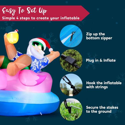 JOYIN Christmas Inflatable Santa on Flamingo Outdoor Decoration, Christmas Blow Ups Santa Inflatable Yard Decorations with Build-in LEDs for Xmas Decor, Yard Outdoor Garden Lawn Decor