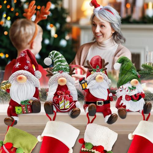 4 Pack Christmas Stocking Holders for Mantle, Gnome Stocking Hangers for Mantel, Christmas Stockings Hooks
