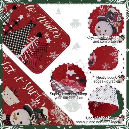 2 Pcs Christmas Snowman and Tree Kitchen Rugs and Mats Merry Christmas Kitchen Rugs Winter Xmas Floor Mats for Holiday Outdoor Home Farmhouse Decorations, 17x47 and 17x29 Inch
