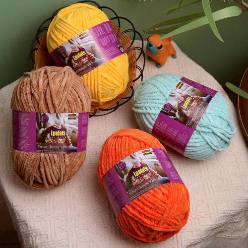 Set of 2 Color yellow Chunky Chenille Yarn for Crocheting - 2x200g Baby Blanket Yarn for Crocheting Soft - 350 Yards Fluffy Thick Plush Yarns for Knitting Blankets Amigurumi (2, Yellow)