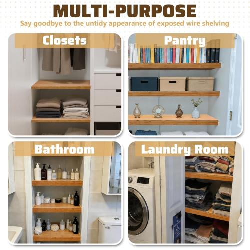 Wire Shelf Covers, Bamboo Wire Rack Covers for Home Kitchen, Office Organization Pantry and Closet (5pcs, 24 W x 16 D)