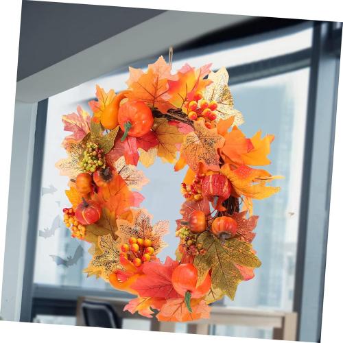 LIFKOME 5 pack Harvest Wreath with Simulated Berries Pumpkins and Maple Leaves Autumn Door Wall Hanging Decoration for Festive Tabletop Adornment and Seasonal Home Decor