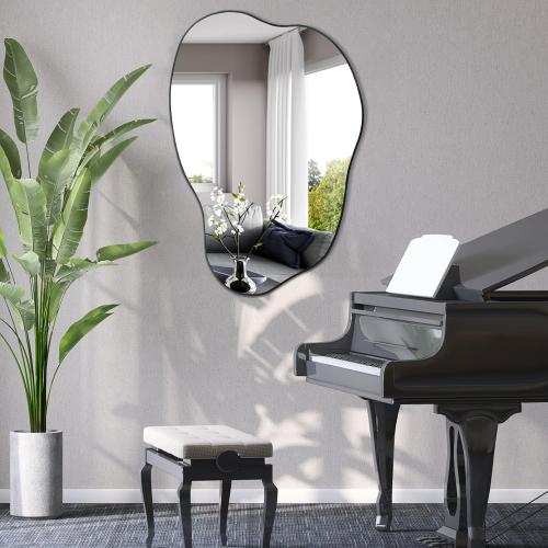 POZINO Asymmetrical Mirror, Black Irregular Mirrors, Cloud Shaped Mirrors, Unique Modern Frameless Mirror for Living Room Bathroom Bedroom Entryway Fireplace,30x20.5