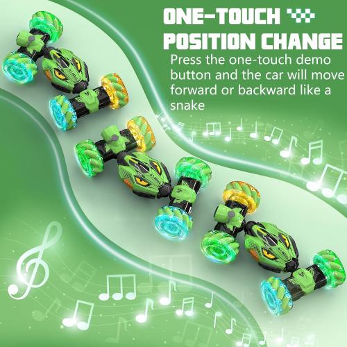 Gesture Sensing RC Stunt Cars - Toys for Boys Girls 6-12 | Best Gifts for Kids 6-12 Years Old | 4WD 360° Rotating Remote Control Transform Car | All-Terrain Off Road Vehicle with Lights Music Green