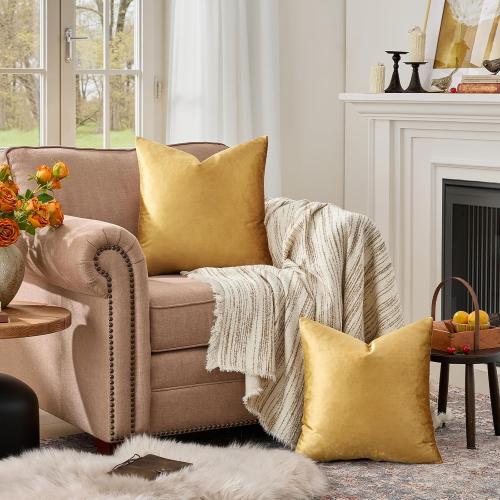GIGIZAZA Golden Throw Pillow Covers 22x22 Decorative Velvet Cushion Covers Pack of 2 Pillowcase for Sofa