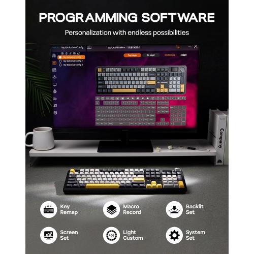 EPOMAKER X Aula F108 PRO Wireless Gaming Keyboard with Screen, 8000mAh Battery, 104 Hot-Swappable and Programmable Keys and Knob, RGB Backlight, for Mac/PC/Android (Grey&Yellow)