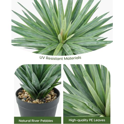 Velener Artificial Agave Plant in Black Pot with Real Stone Pebbles, Large Fake Agave Plant for Indoor and Outdoor-27 inches Tall, 126 Leaves