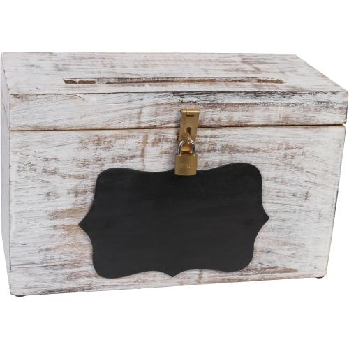Wooden Decorative Wedding Card Box with Chalkboard & Card Slit including Lock 13X9X7.2- Gift Wishing Well Card Box for Weddings Party Cards Receptions Birthdays Graduations Honeymoon Baby Showers