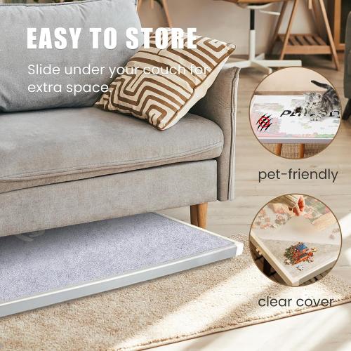 Color Grey 1500 Pieces Rotating Puzzle Board with Drawers and Cover, Dual-Sided Portable Jigsaw Puzzle Table,Tilt&Lazy Susan,Gift for mom Adults