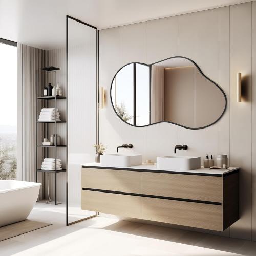 Irregular Wall Mirror - Wall Mirrors Decorative Size 20x36 Black Asymmetrical Mirror Tempered Glass Aviation Aluminum Alloy Frame for Bathroom, Bedroom, Living Room, Cloakroom, Entryway