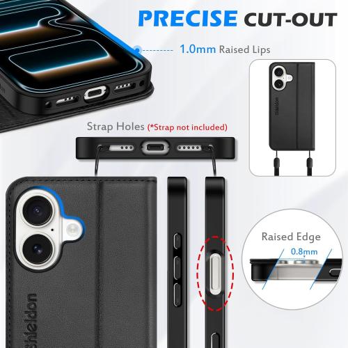 SHIELDON Genuine Leather Wallet Case for iPhone 17 6.3-inch 5G 2025 | Flip Magnetic Cover | Kickstand | RFID Blocking | 3 Credit Card Holder | Shockproof | Soft Inner Phone Case | Black