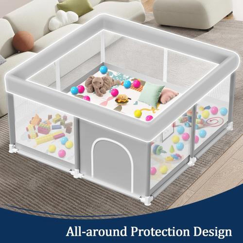 Baby Playpen with Mat, 50x50 Inch Playpen with Mat Waterproof for Babies and Toddlers Play Pen Playards Safety Gate Fence Active Center Indoor