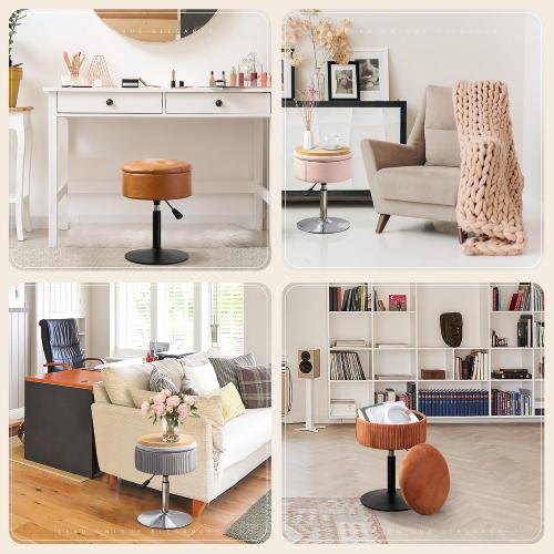 360°Swivel Vanity Stool Chair for Makeup Room, Height Adjustable Stool for Vanity with Storage, Small Grey Velvet for Bathroom, Living Room