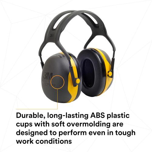 3M PELTOR Hearing Protection Earmuffs, X Series X2A, Over the Head Headband, NRR 24 dB, Pack of 1, Construction, Manufacturing, Maintenance, Automotive, Woodworking, Black/Yellow