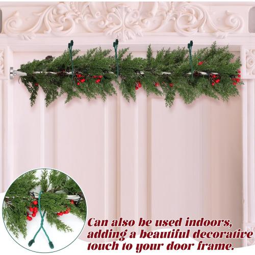 Leinuosen Christmas Front Door Garland Hanger 43-74 Inch Adjustable Christmas Wreath Hanger Stainless Steel Retractable Rod with 3 Green Tie Ropes No Nail Screw No Damage for Xmas DIY Hanging(Silver)