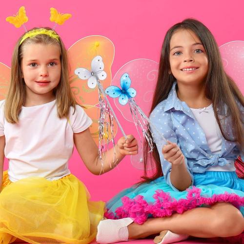 16 Pcs Fairy Wand Butterfly Wands Glitter Wand with Ribbon Colorful Princess Wands Tea Party Supplies for Halloween Cosplay Costume Birthday Baby Shower Decoration Shows Photo Props, 8 Vibrant Colors