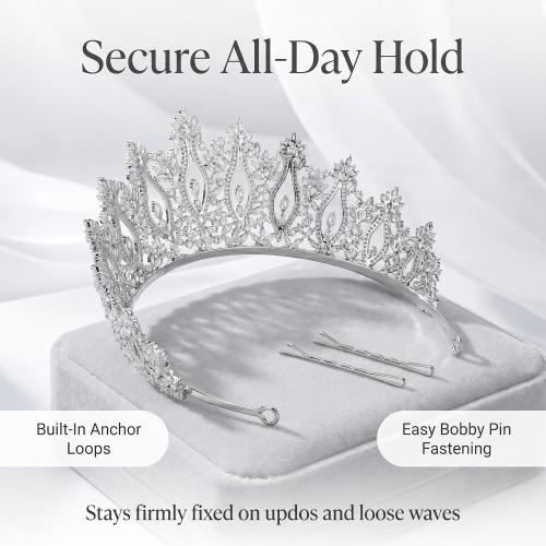 QXMYOO Luxury Wedding Tiaras for Bride Cubic Zirconia Big Tall Crown Quinceanera Crystal Headband for Women CZ Pageant Birthday Prom Party Headpiece Bridal Hair Accessories Silver