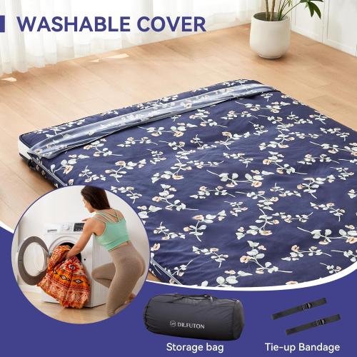Blue Dr.Futon Japanese Floor Futon Mattress Extra Thick Folding Roll Up Bed Topper Mat for Guest,Lounger and Tavel
