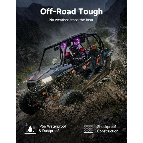 KEMIMOTO KP6 UTV Tower Speakers 6.5 Woofers with 5.75 Passive Radiators | 520W MAX(130W RMS), Bi-Amp Drive, 3 preset EQ, Broadcast Sync, IP66 Waterproof for Off-Road & Marine, Fit for UTV/ATV/Boats