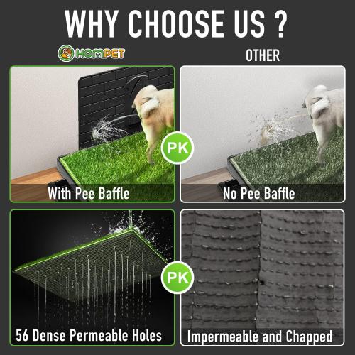 Hompet Dog Potty with Tray Large 30''x20'', 2 Artificial Grass Patch for Indoor and Outdoor Use, Puppy Turf Grass Pad Reusable Training Pads with Pee Baffle, Ideal for Dogs