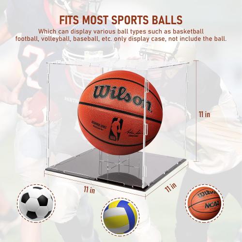 GENMOUS Clear Acrylic Basketball Display Cases UV Protected for Boys Room Decor, Large Display Holder Stand for Autographed Basketball, Memorabilia Display Box for Lego Minifigures, Dolls, Car Models
