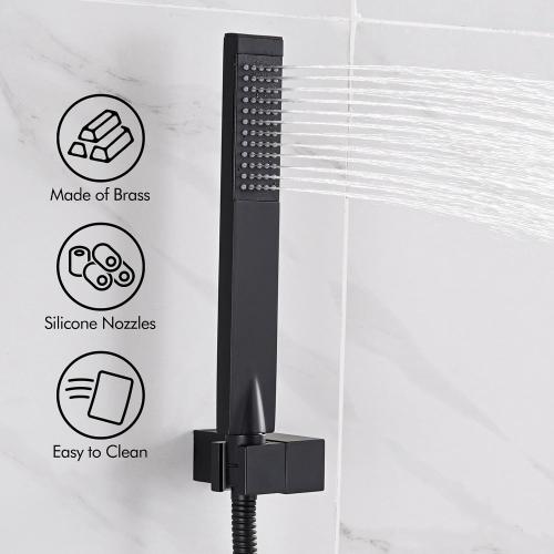 KES Tub Faucet Wall Mounted with Waterfall Spout, Bathtub Faucet with Shower Hand-Held Tub Filler Matte Black (Rough-In Valve and Trim Kit Included), XB6220-BK
