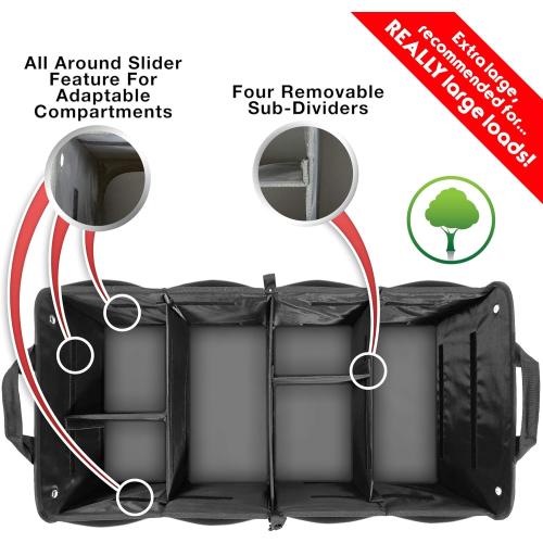 TRUNKCRATEPRO Size  XL Color Black  Premium SUV, Truck, Car Trunk Organizer With Expandable Compartments - Lightweight Foldable Cargo Organizer