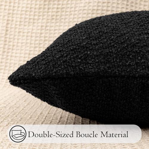 14x36 inch Boucle Lumbar Pillow Cover, Black Woven Texture Neutral Long Pillow Cover Breathable Cushion Case for Couch Sofa Bed Living Room Home Decor (Cover Only)
