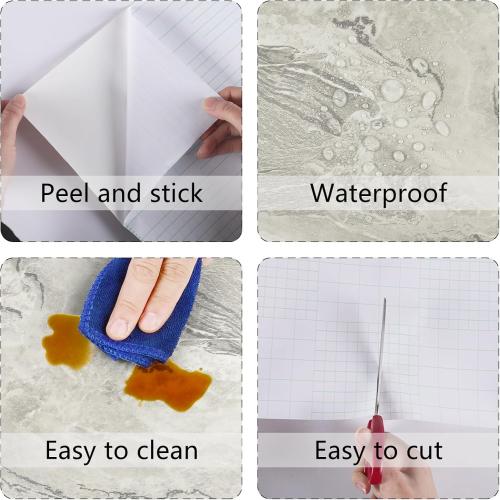 Beige/Silver Peel and Stick Marble Wallpaper for Bathroom Kitchen Backsplash Glossy Marble Contact Paper for Countertops Granite Wallpaper Adhesive Countertop for Table Shelf Liner Decor 24''x315''