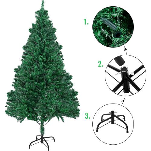 GlyinnHe 5FT Green Half Artificial Christmas Tree，Xmas Fake Half Pine Tree with Foldable Metal Stand Fully Easy Assembly Hinged Artificial Tree for Home Decoration, Party, Office