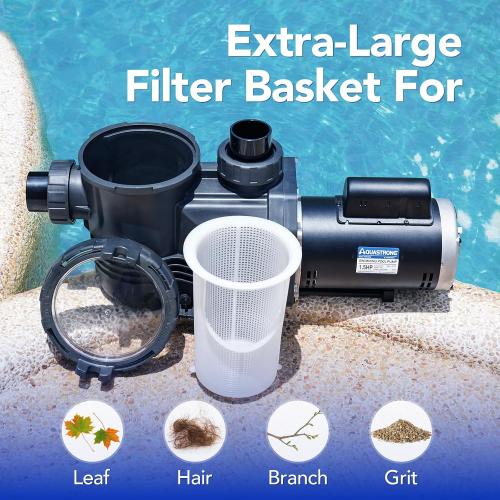 Aquastrong Riptide Series 1.5 HP In/Above Ground Pool Pump, 220V Single Speed, Up to 6,604 GPH High Flow, Pure Copper Motor, Energy Efficient, Self Priming with Filter Basket