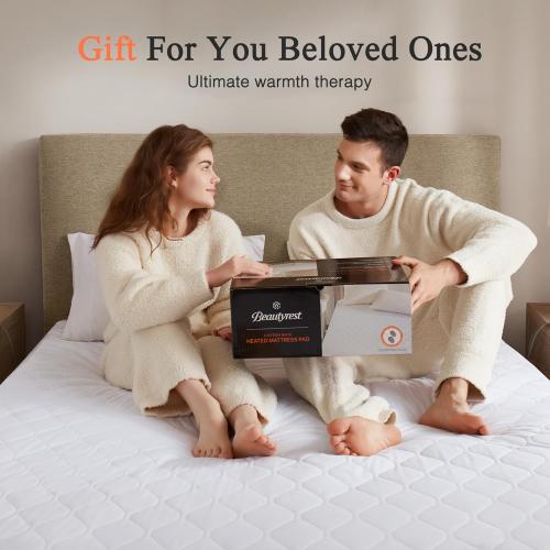 Beautyrest Cotton Blend Heated Mattress Pad Secure Comfort Technology - Luxury Quilted Electric Mattress Pad with Deep Pocket - 5-Setting Heat Controllers, Queen, White