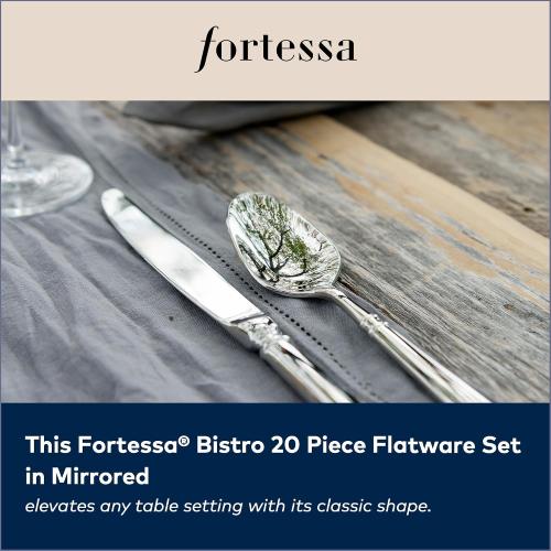 FORTESSA Bistro 18/10 Stainless Steel Flatware, 20 Piece Place Setting With Table Knives, Forks and Spoons (Service For 4), Dishwasher-Safe, Mirrored