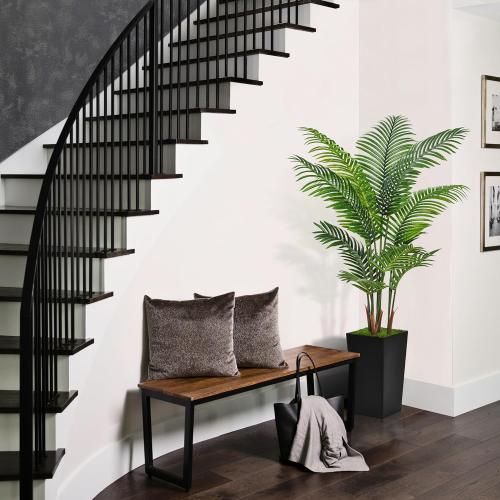 Size 5ft Artificial Palm Tree 5FT - Fake Tree with Black Tall Planter - Faux Tropical Areca Floor Plant in Pot - Artificial Silk Plant for Home Office Living Room Decor Indoor