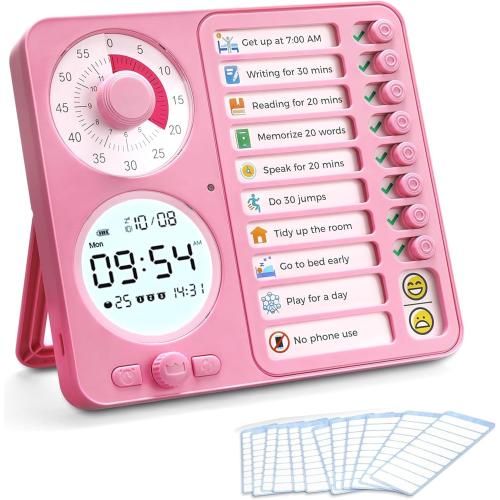 3-in-1 Visual Timer Task Timer with Chore Chart Board, ADHD Tool for Kids Adults Visual Schedule for Kids with Autism, Daily Checklist for Home, School, Classroom, Desk, Chore Chart