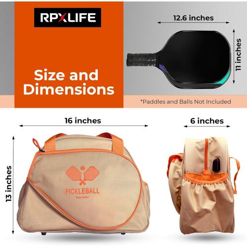 Pickleball bag, Pickleball Bags for Women, Pickleball Bags for Men, Premium Large Capacity Pickle Ball Bag with USB Charging Port, Pickleball Accessories, Pickleball Gifts For Women, Orange & Khaki